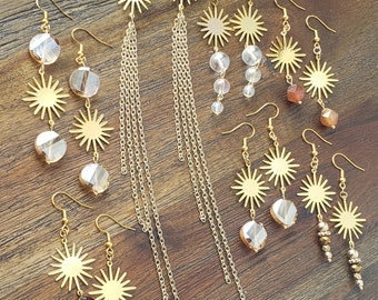 Sunburst earrings, sunny earrings, celestial earrings, faceted earrings, dangle earrings, sparkle earrings, sun earrings