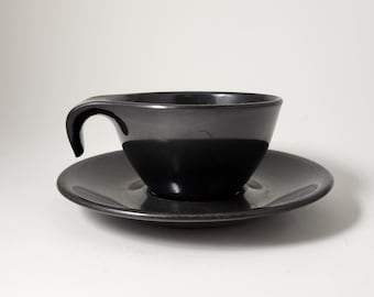 Russel Wright Melmac Black Velvet Cup & Saucer Residencial por Northern Chemical Boston 1959 Diseño