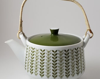 Narumi Teapot 1970s Avocado Green Leaf Pattern