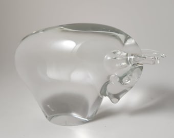 Murano Italia Crystal Art Glass Bull Estatua Estatuilla Ferro y Lazzarini