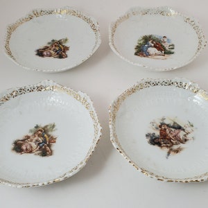LS&S Carlsbad Austria Berry Bowls with Romantic Scenes Gold Trim L. Straus and Sons