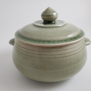 Siam Celedon Lidded Cracked Glaze Stoneware Bowl