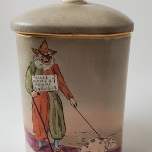 Gustave De Bruyn & Fils, Fives-Lille Canister Tobacco Blind Clown being led by pig