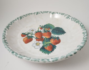 Vintage HIMARK Pasta Bowl 8.25" Fresa Calcomanía Esponja Borde Hecho en Italia