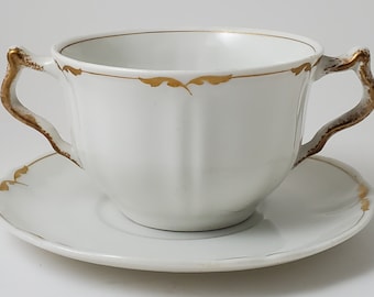 Antique Onandaga Pottery Co. OP Co. Syracuse China 1333M Consomme Boullion Tazón y platillo