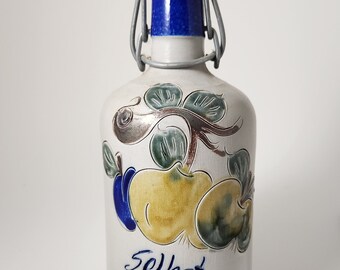 Botella de gres glaseado de sal hecha a mano Selbstgebrannter "Moonshine" con tapón de alambre