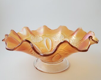 Cuenco con pedestal de rosa de doble tallo de cristal de carnaval de caléndula