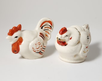 Gallo y gallina pintados a mano salero pimentero hecho en Japón