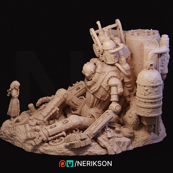 Abandoned Robot Diorama by Nerikson | Unpainted | Print on Demand