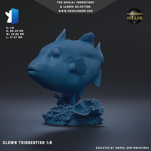 Clown Triggerfish 1:6 Scale by Animal Den Miniatures | Unpainted | Print on Demand