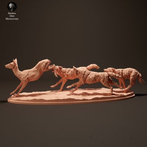 Iberian Wolves chasing Roe Deer 1:24 scale by Animal Den Miniatures | Unpainted | Print on Demand | Use Code FREESHIP50
