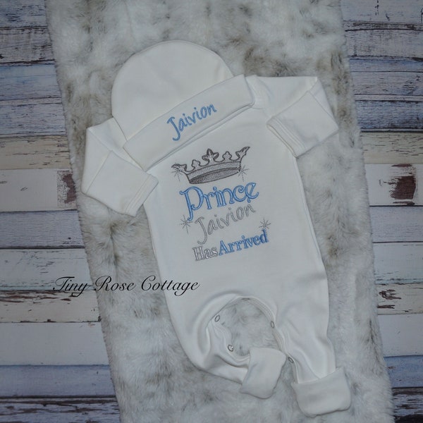 Prince "Name" has arrived - The Prince has arrived, Embroidered Baby Romper