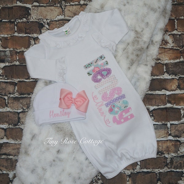 Baby Gown - personalized with Name, Embroidered Baby Gown with Name