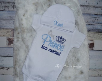 Unique Our Prince has arrived, The Prince has arrived, Embroidered Body Suits