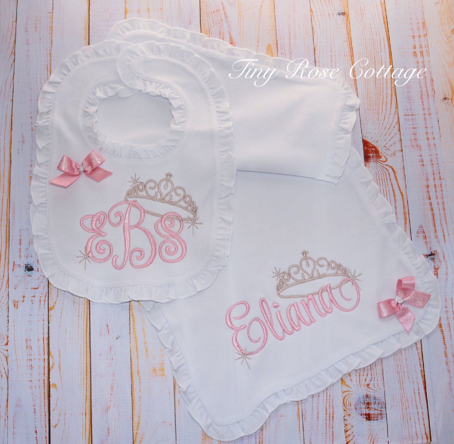 Monogrammed Baby Bib or Burp Cloth With Crown Embroidered Etsy