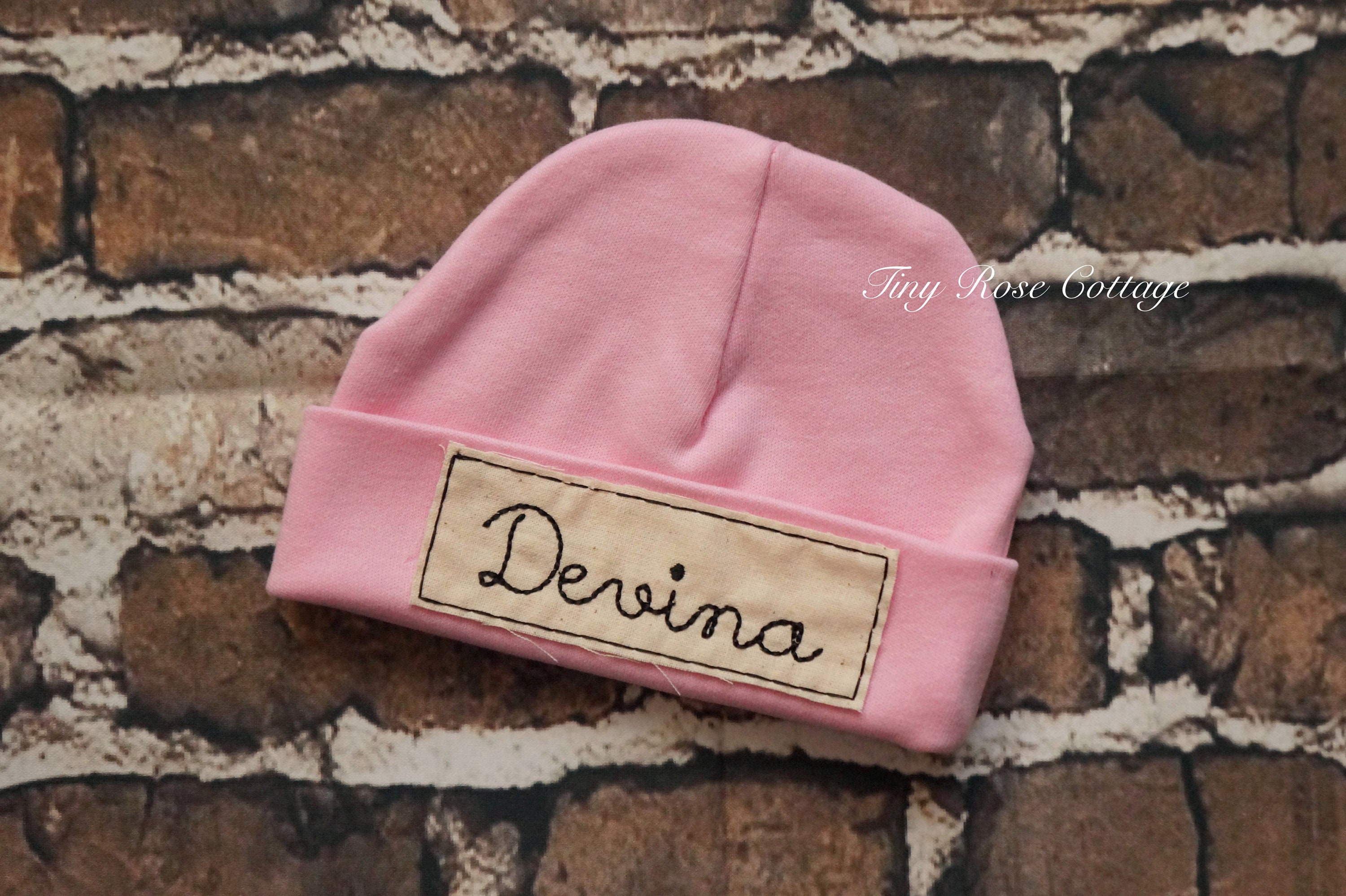 Newborn Baby hat with Name Tag Embroidered Baby hat Etsy