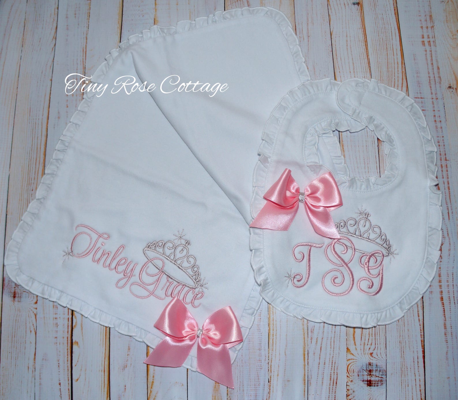 Monogrammed Baby Bib or Burp Cloth With Crown Embroidered Etsy