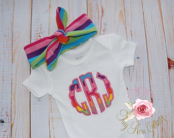 Monogrammed Rainbow Coming Home Outfit - Embroidered Baby Bodysuit and Hat