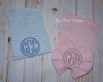 Monogrammed Twin Newborn Hospital Hat’s, Twin Baby Boy and Girl hat's,Baby Boggans, Beenie