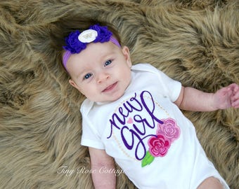 New Girl with Roses - Baby Girl, Embroidered Body Suit or Gown