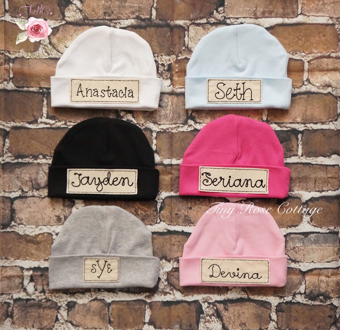 Newborn Baby Hat With Name Tag, Embroidered Baby Hat, Personalized Baby