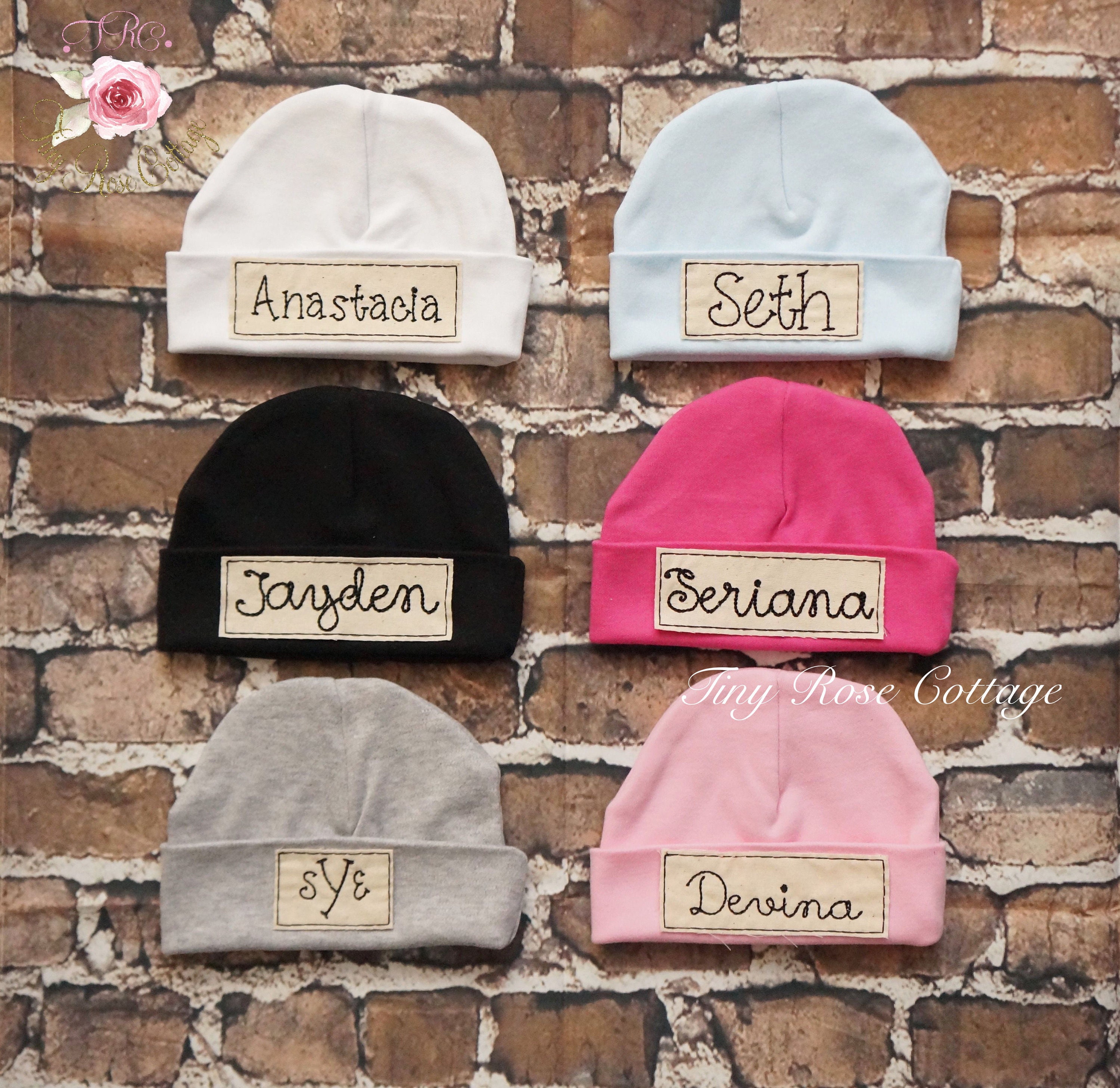 Newborn Baby hat with Name Tag Embroidered Baby hat Etsy