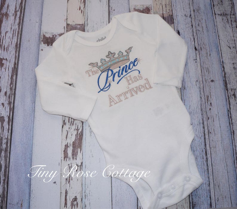 The Prince Has Arrived Embroidered Body Suits New Baby Boy Etsy