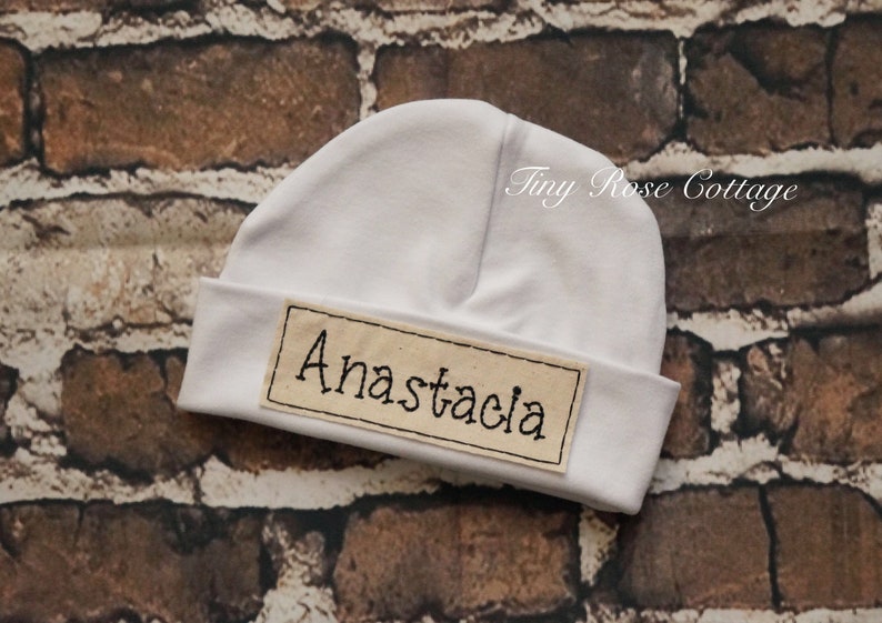 Newborn Baby Hat With Name Tag Embroidered Baby Hat Etsy