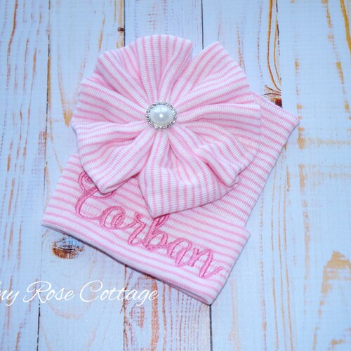 Personalized Newborn Girl Hat Hospital Baby Name Hat Etsy