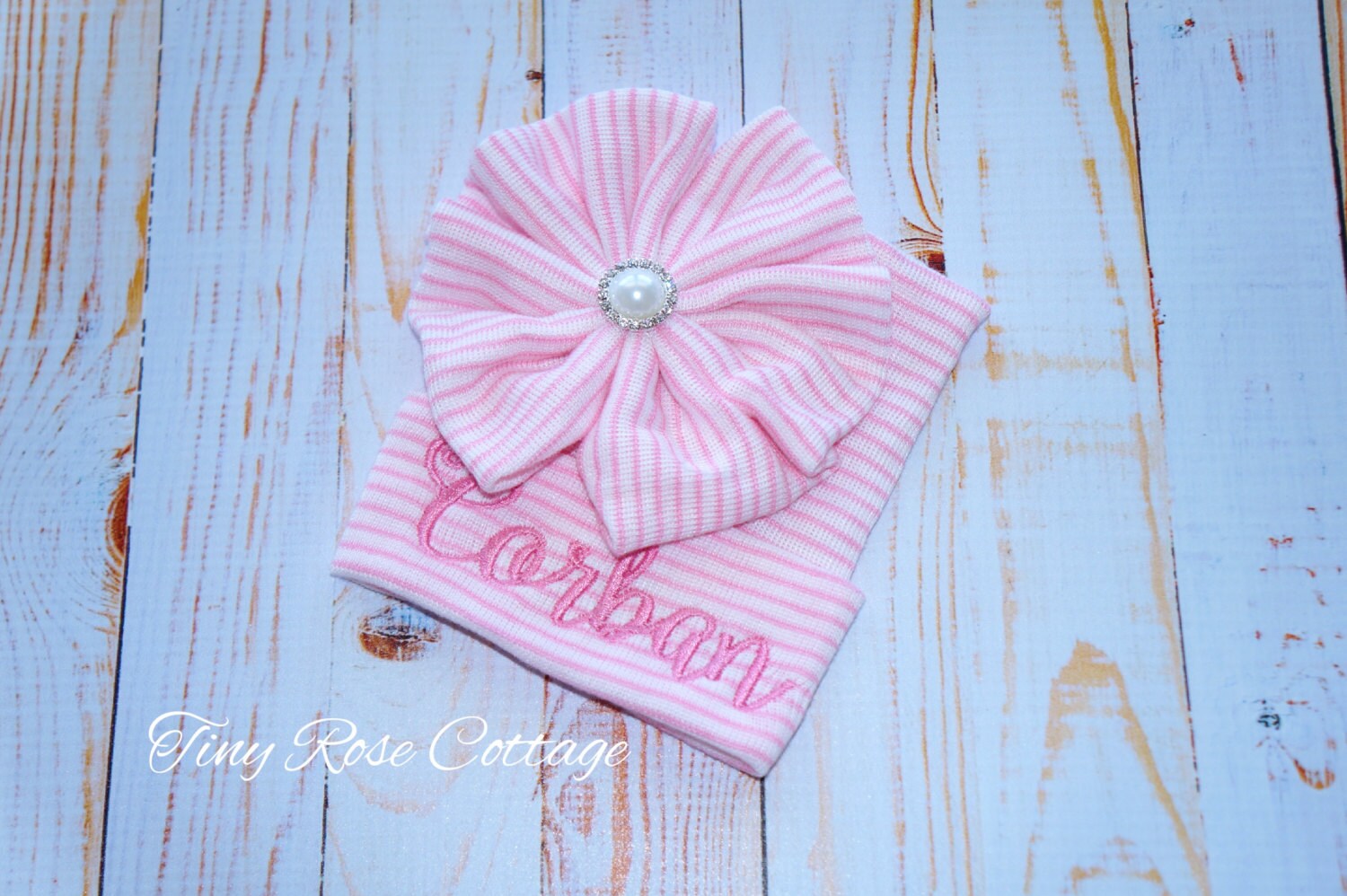 Newborn Hospital, Baby Girl hat with Bow, Baby Boggans, Beenie, perso…