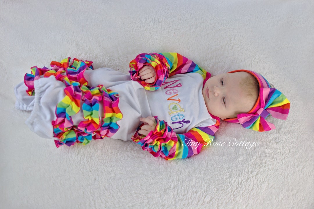 Rainbow Baby Gown Coming Home Outfit Embroidered Personalized Baby Gown