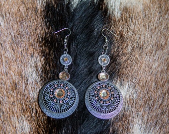 Circular Metal Crystal Earrings