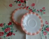 Vintage Hazel Atlas Ripple Pink Crinoline 5 1 2 quot Saucers (3)