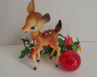 Vintage Christmas Mid Century Celluloid Plastic Deer Fawn with Bells #4