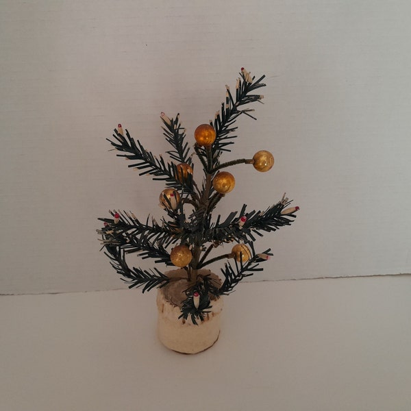 Antique Vintage Christmas German Feather Tree Style Tree with Tiny Faux Candles Mercury Glass Ornaments