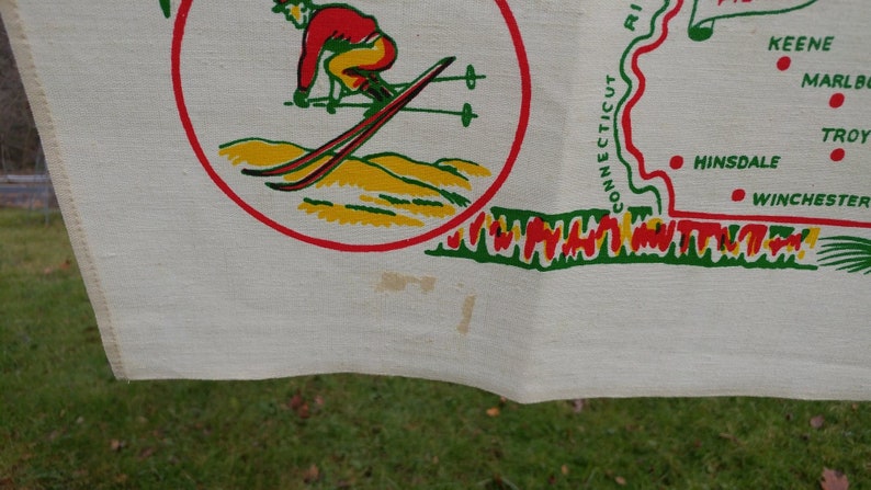 Vintage 1940/'s Old Stock Cactus Cloth New Hampshire State Souvenir Tablecloth