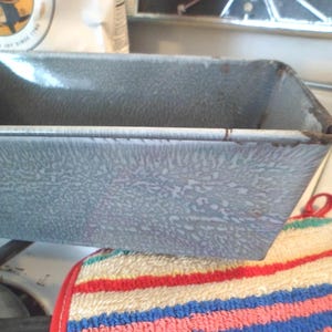 Vintage Enamelware Gray Loaf Bread Baking Pan Farmhouse Kitchen #1