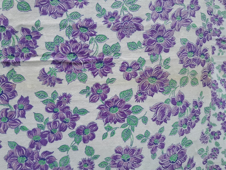 Vintage Feed Flour Sack Fabric Purple Floral Flowers 36 x 45 Open image 5