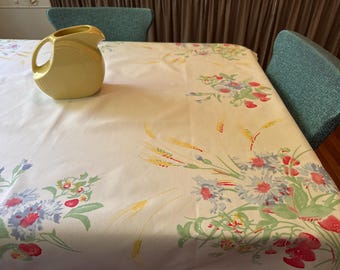 Vintage Tablecloth Wildflowers Strawberries 49 1/2 x 52 1/2"