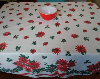 Vintage 2002 Martha Stewart Christmas Tablecloth Poinsettias Red Bows Oval