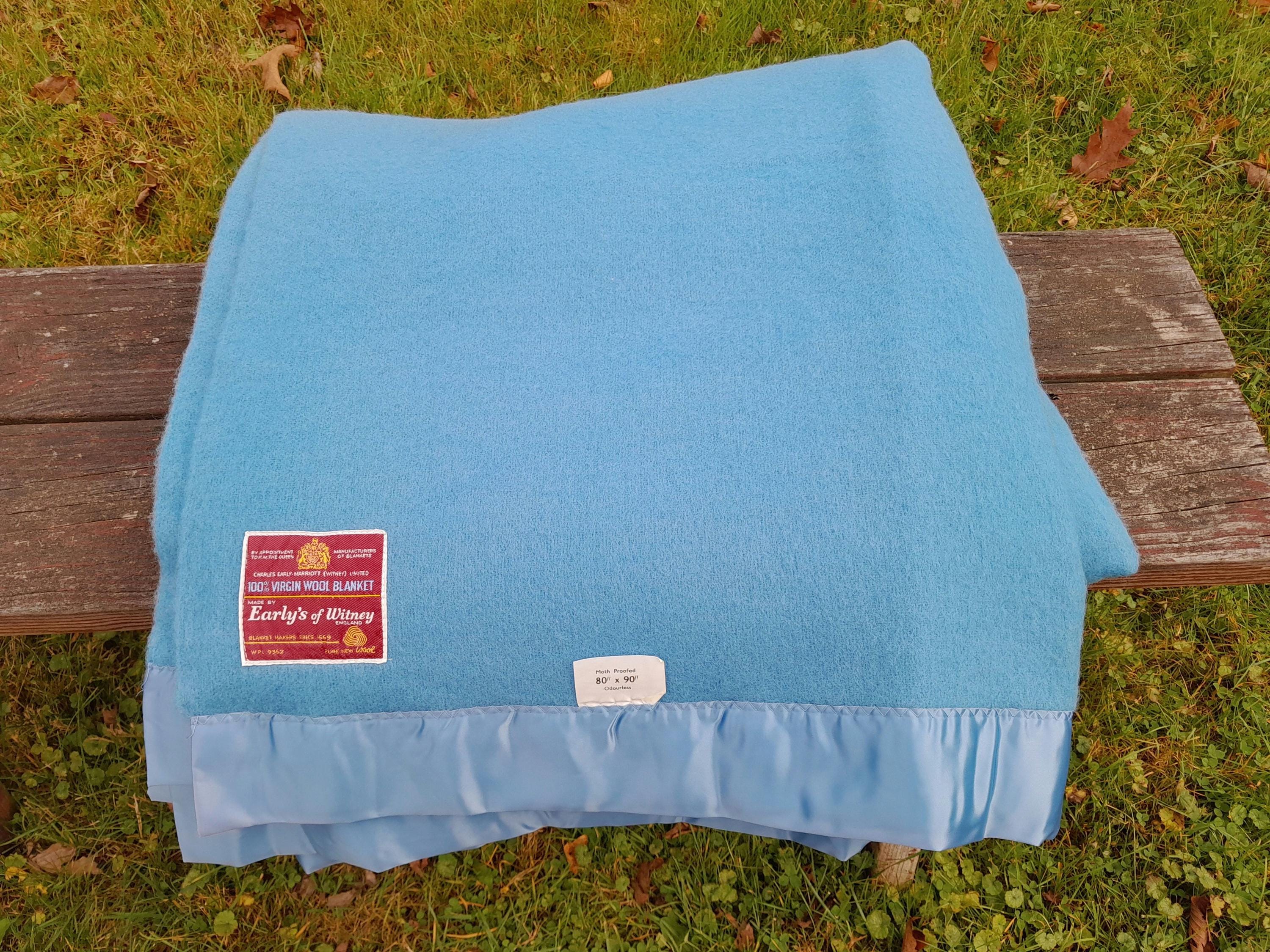Vintage Early's of Witney Wool Blanket 80 X 90 Blue Old
