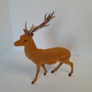 Vintage Christmas Large Flocked Brown Reindeer Figure