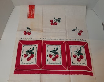 Vintage Old Stock Startex Kitchen Dish Tea Towel Red Cherries