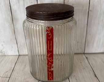Vintage Owens Illinois Ovid Ribbed Glass Sugar Jar Canister