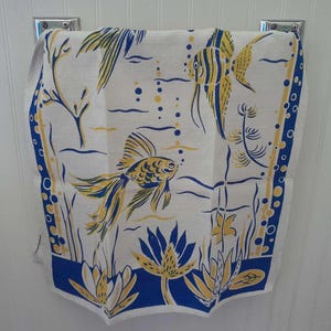 Vintage 1930s 40s Linen Kitchen Tea Towel Fish Sea Horse Under the Sea Novelty