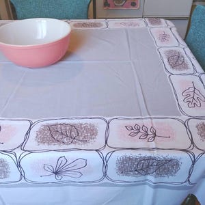 Vintage California Hand Prints Tablecloth Mid Century Stylized Leaves