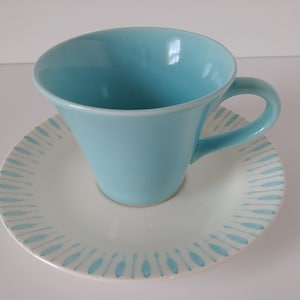 Vintage Mid Century Edwin Knowles Fjord Turquoise by Kalla Flat Cup and Saucer Set USA