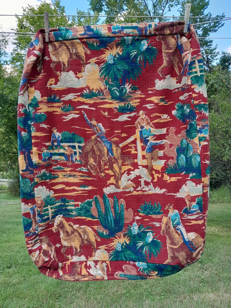 Vintage Mid Century Barkcloth shops Fabric Cowboys Western Horses Unused