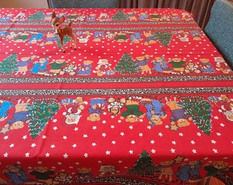 Vintage Christmas Tablecloth Leacock Lucy Rigg Teddy Bears 51 x 51