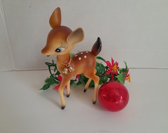 Vintage Christmas Mid Century Celluloid Plastic Deer Fawn with Bells #3